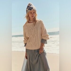 Free People Frankie cable knit sweater S Ivory
